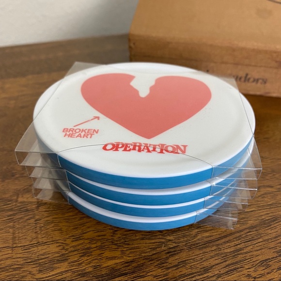 Hasbro Operation Broken Heart Ceramic Drink Coasters Junk Food Game Red - Picture 13 of 16